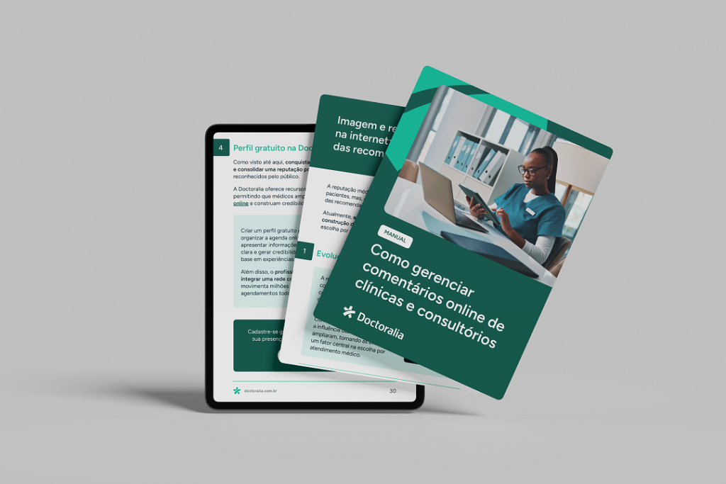 Imagem que ilustra um design de um e-book para empresas. Design digital para a empresa Doctoralia.