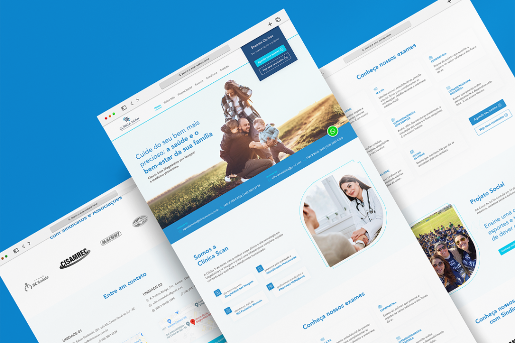 Imagem que ilustra um design de sites para uma clínica. Representado pela empresa Clinica Scan.