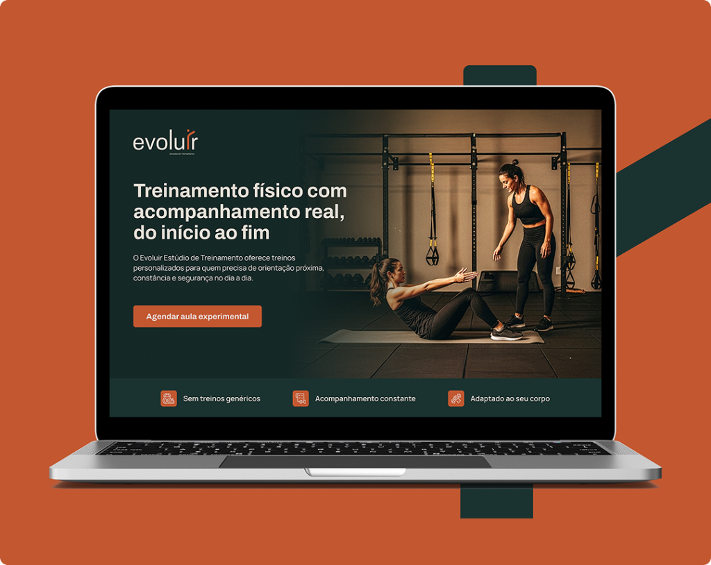 Imagem que ilustra um trabalho de design de sites para empresas. Ela é representada pela empresa Evoluir Treinamento Físico.